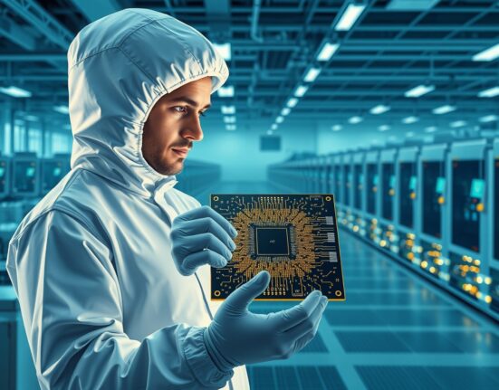 SK hynix semiconductor fabrication for AI memory chips in a cleanroom setting