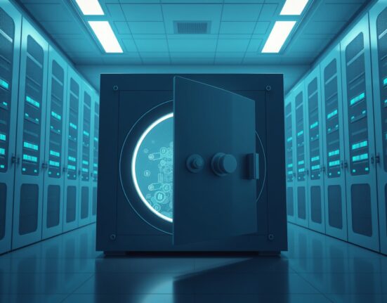 Strategic move to fortify Sky stablecoin reserves by cutting buybacks, depicted as a secure digital vault.