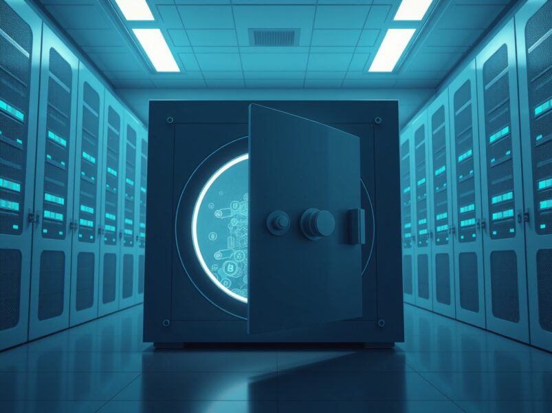 Strategic move to fortify Sky stablecoin reserves by cutting buybacks, depicted as a secure digital vault.