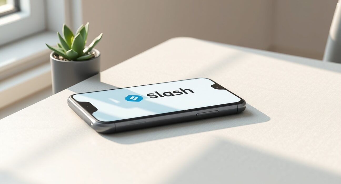 Smartphone displaying the Slash neobank app interface after its major $100 million funding round.