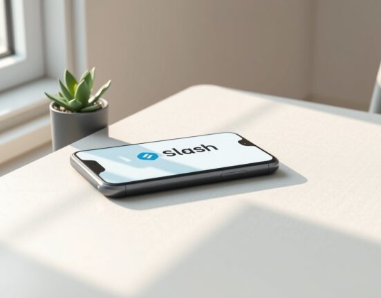 Smartphone displaying the Slash neobank app interface after its major $100 million funding round.