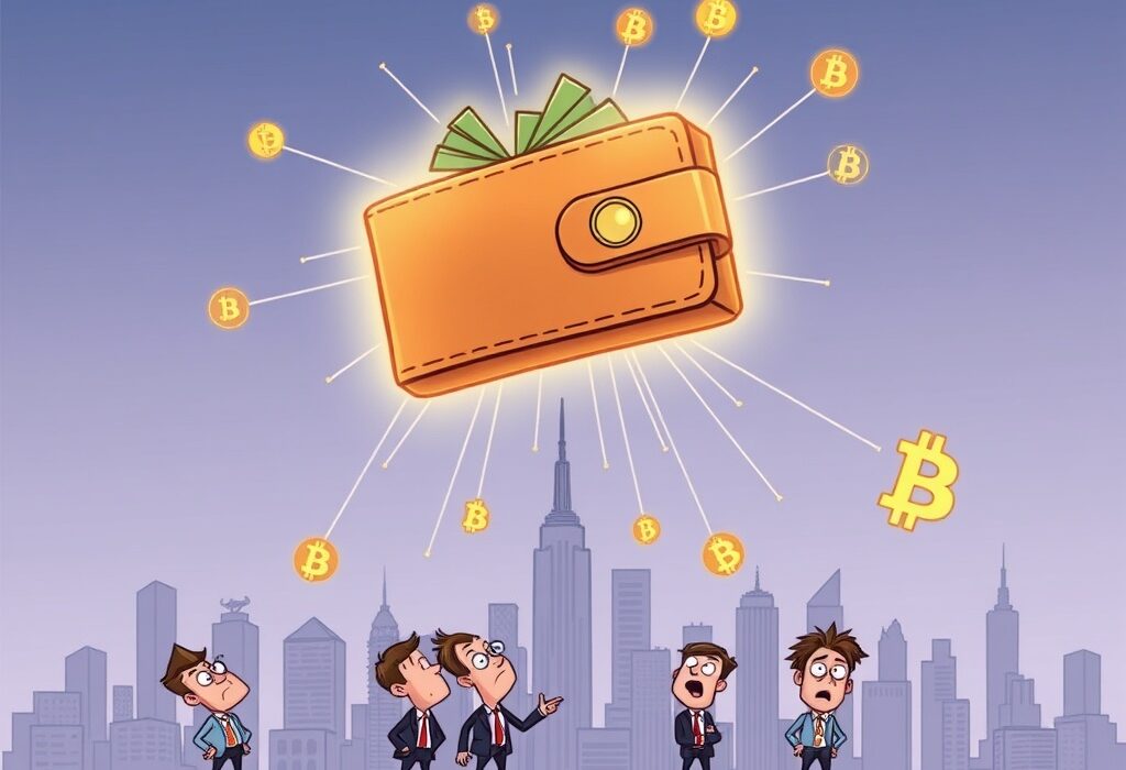 A mysterious Smart Money Wallet symbol hovering over a city, illustrating a significant Ethereum sell-off and its market impact.