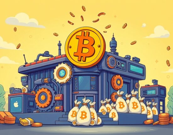 An illustration showing a tech company growing with new funding, highlighting the significance of Bitcoin payment acceptance in its expansion.