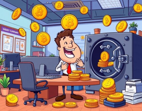 Cartoon showing Smarter Web Company's strategic Bitcoin acquisition, highlighting their growing digital asset portfolio.