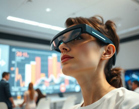 Person wearing Snap's Specs AR glasses at a product launch event