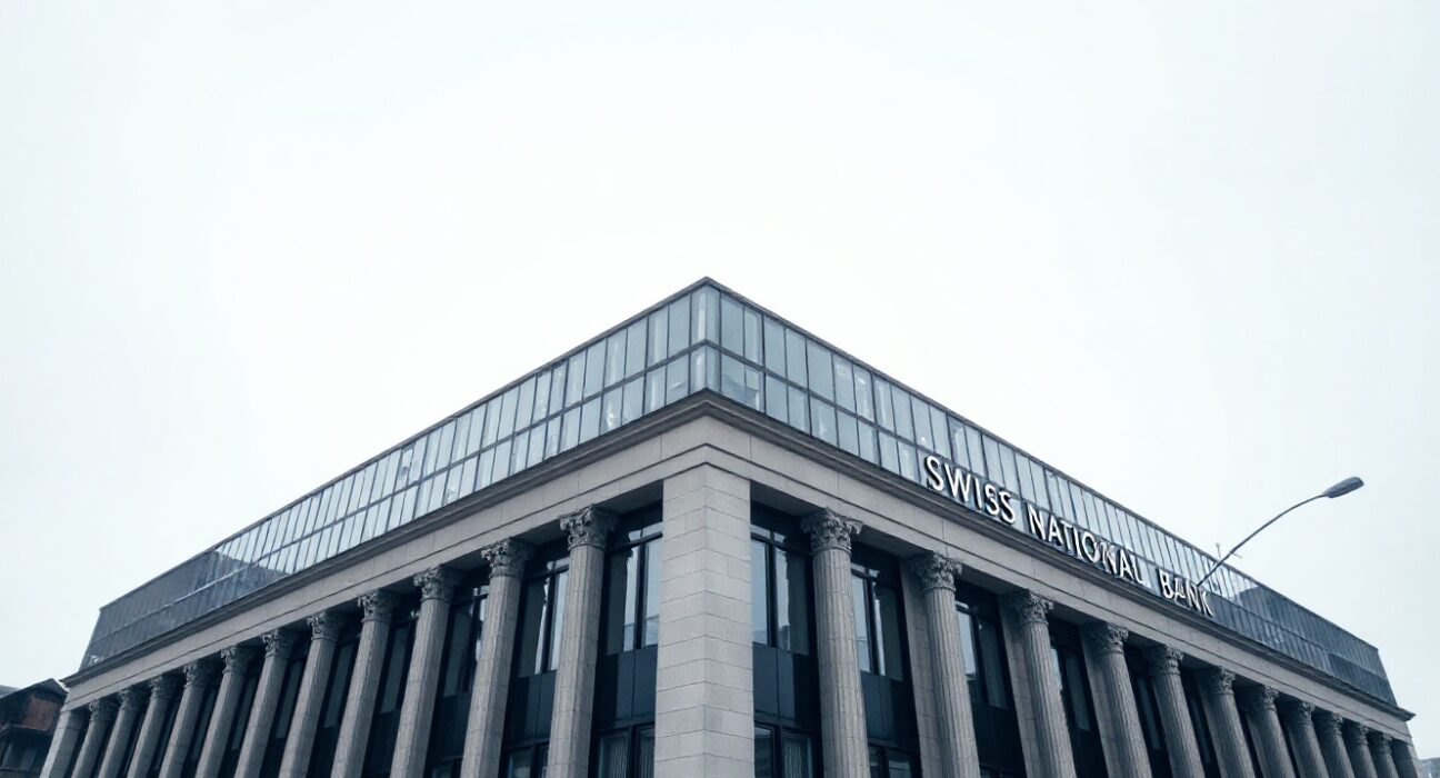 Swiss National Bank building in Bern, Switzerland, on an overcast day.