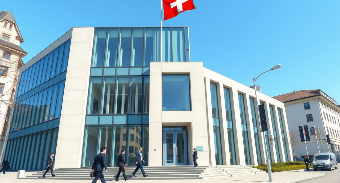 Swiss National Bank headquarters building representing SNB policy rate decision and foreign exchange intervention readiness