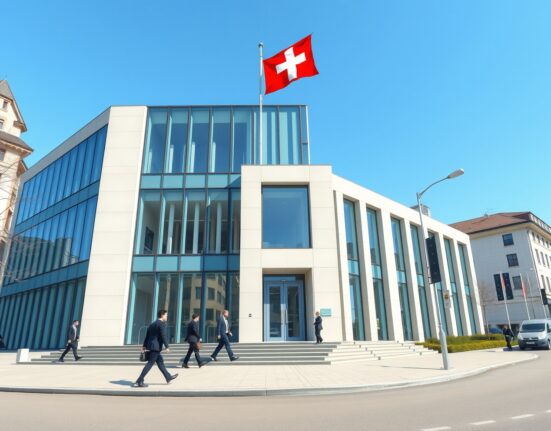 Swiss National Bank headquarters building representing SNB policy rate decision and foreign exchange intervention readiness