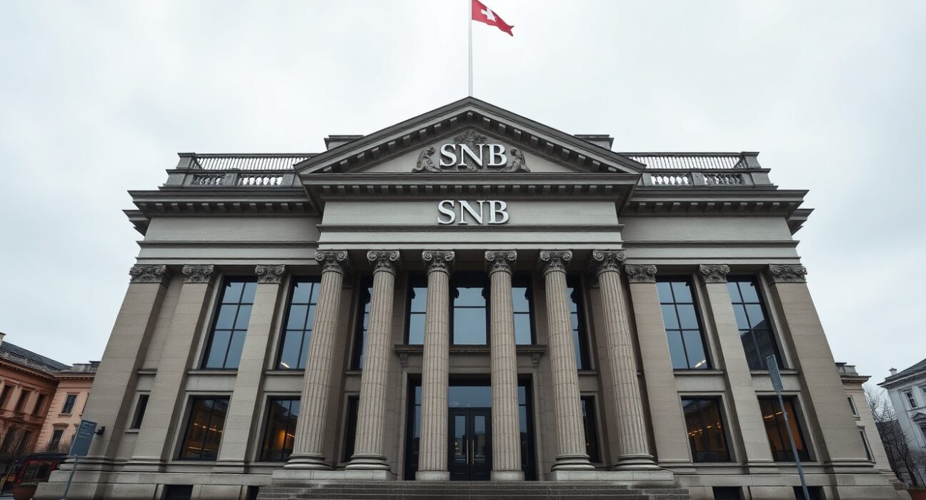 Swiss National Bank headquarters in Bern, Switzerland, under overcast sky