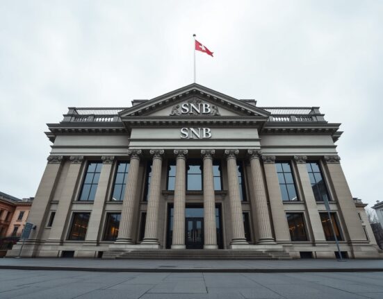Swiss National Bank headquarters in Bern, Switzerland, under overcast sky
