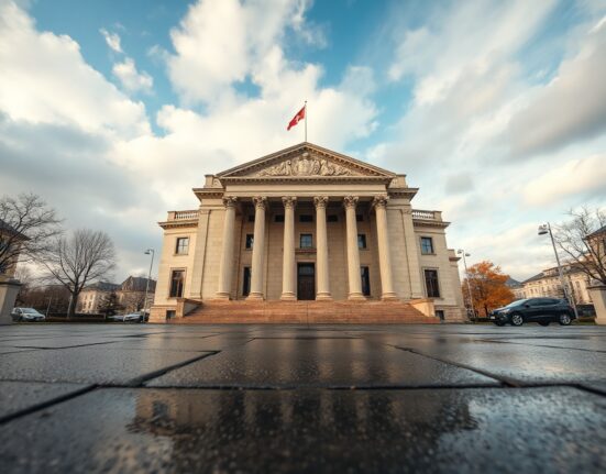 Swiss National Bank headquarters in Bern under overcast sky, signaling monetary policy stance.