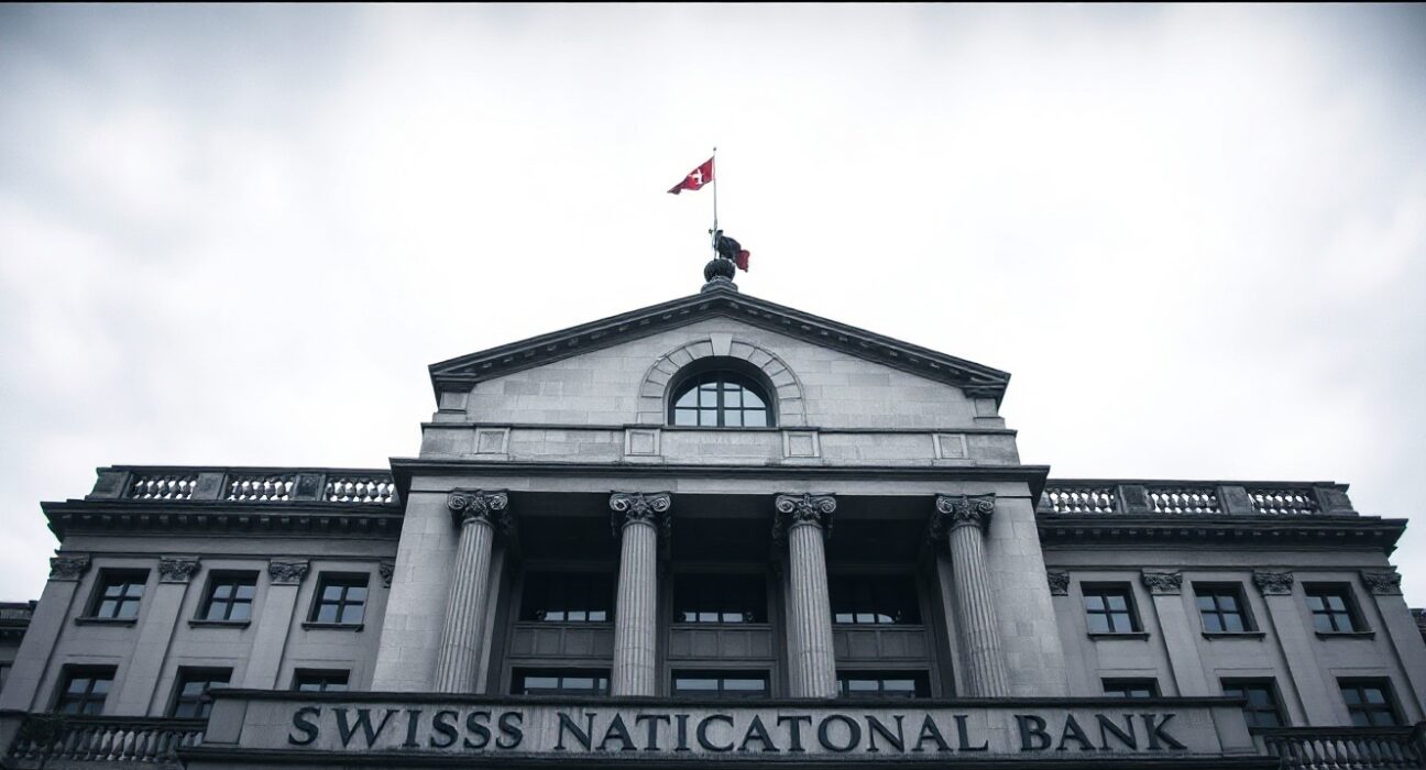 Swiss National Bank headquarters in Bern, Switzerland, under overcast sky