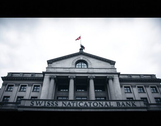 Swiss National Bank headquarters in Bern, Switzerland, under overcast sky