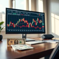 Analyst desk with USD/KRW chart and Korean won banknotes