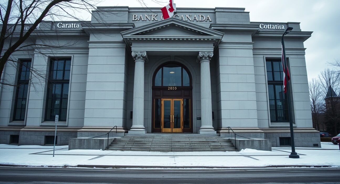 Bank of Canada building in Ottawa under overcast sky, reflecting steady monetary policy outlook