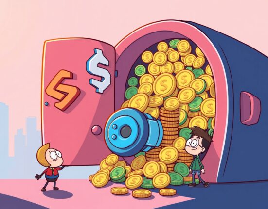 Cartoon showing a secure digital vault receiving a massive SOL accumulation, representing Galaxy Digital's significant Solana investment.