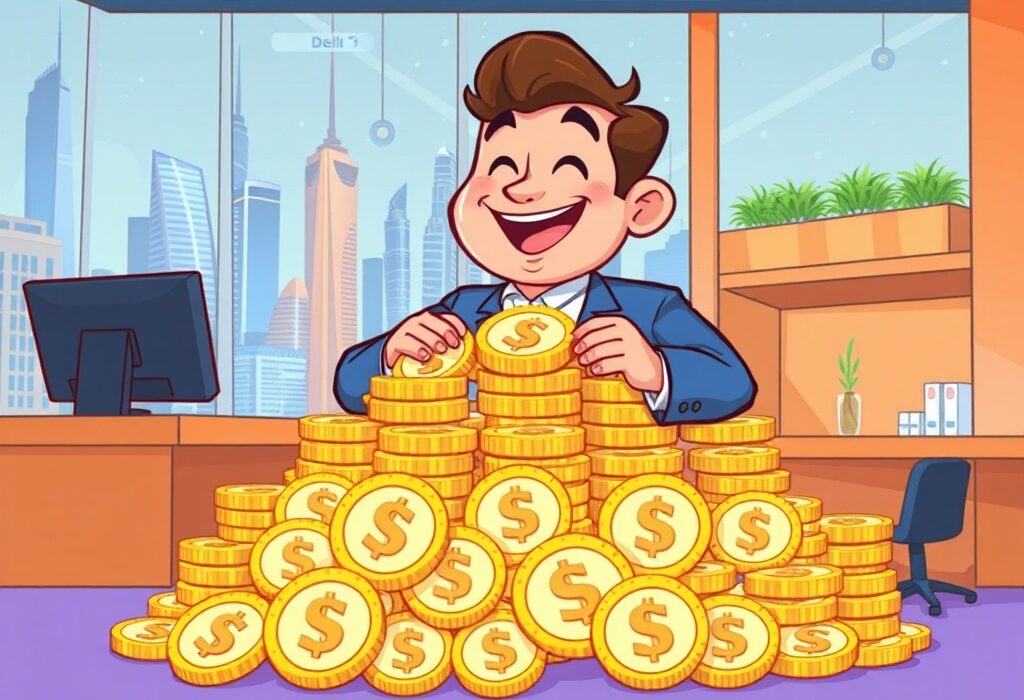 Cartoon showing DeFi Development celebrating a significant SOL acquisition, highlighting their growing cryptocurrency holdings.