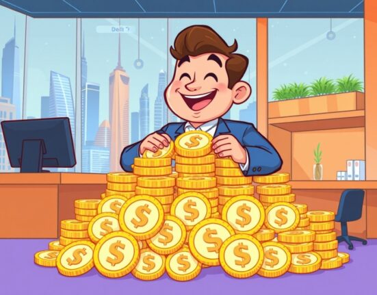 Cartoon showing DeFi Development celebrating a significant SOL acquisition, highlighting their growing cryptocurrency holdings.