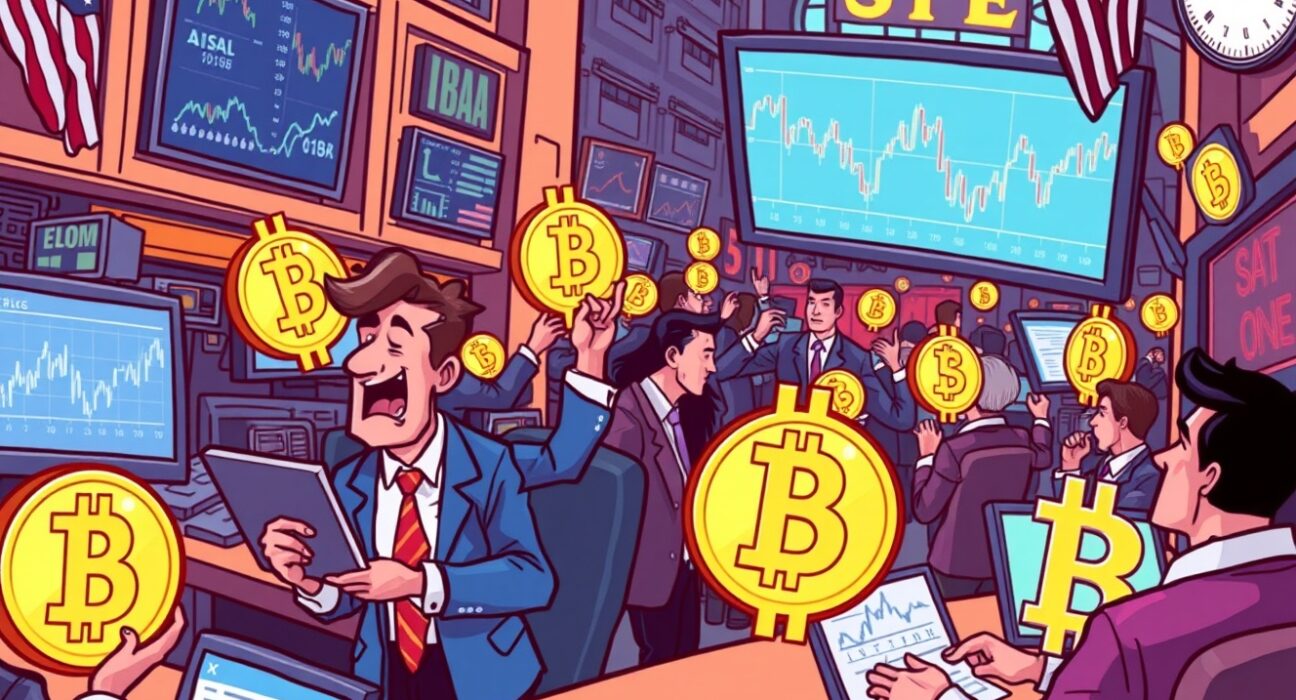 Traders on Wall Street celebrating the launch of Spot Crypto ETFs for Solana, Litecoin, and Hedera, symbolizing a new era of institutional crypto investment.