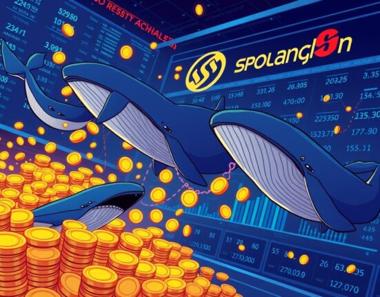 Cartoon illustration showing crypto whales depositing SOL, signaling potential SOL selling activity and market shifts.