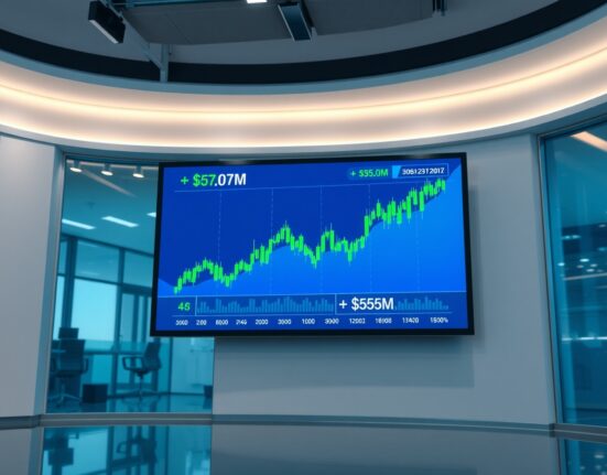 Digital display showing green financial charts and net inflow figures for SOL, XRP, and HYPE ETFs