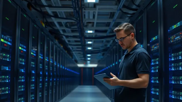 Engineer in a server room representing Solana's 200ms slot activation on mainnet