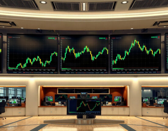 Trading screens showing upward trend charts as Solana ETFs record strong inflows