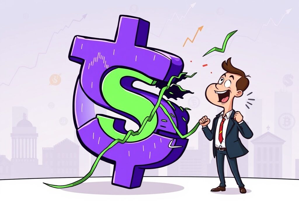 A cartoon illustration showing the integration of a Solana ETF into traditional finance, symbolizing institutional adoption.