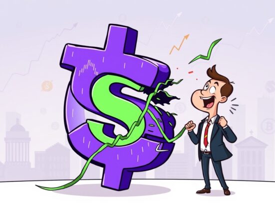 A cartoon illustration showing the integration of a Solana ETF into traditional finance, symbolizing institutional adoption.