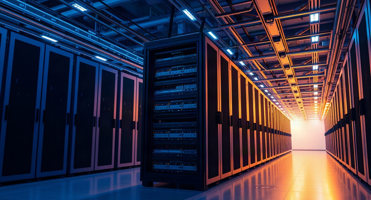 Modern data center with servers representing Solana network infrastructure