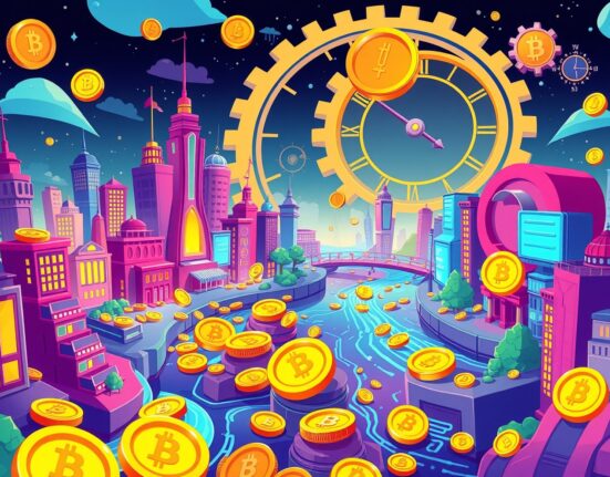 Solana inflation reduction visualized through accelerated digital economy cartoon illustration