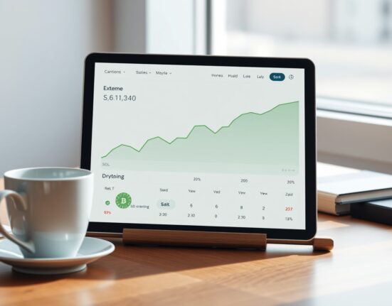 Investment dashboard showing a massive Solana memecoin profit spike on a tablet screen.