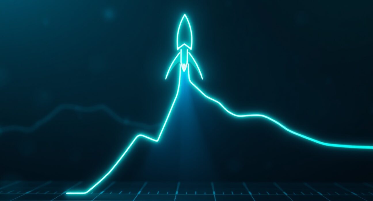 Digital chart showing a sharp upward trend representing the Solana memecoin ANSEM surge