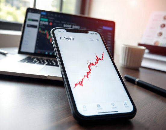 Trading chart on smartphone showing a volume spike for Solana memecoin ANSEM, with a social media analytics dashboard in the background.