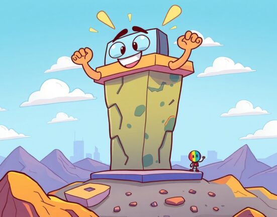 A cartoon illustration showing Pump.fun's significant lead in the Solana memecoin market, symbolizing its dominance.