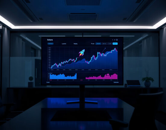 Catapult Trade trading dashboard with charts and upward trend on a screen in a modern office