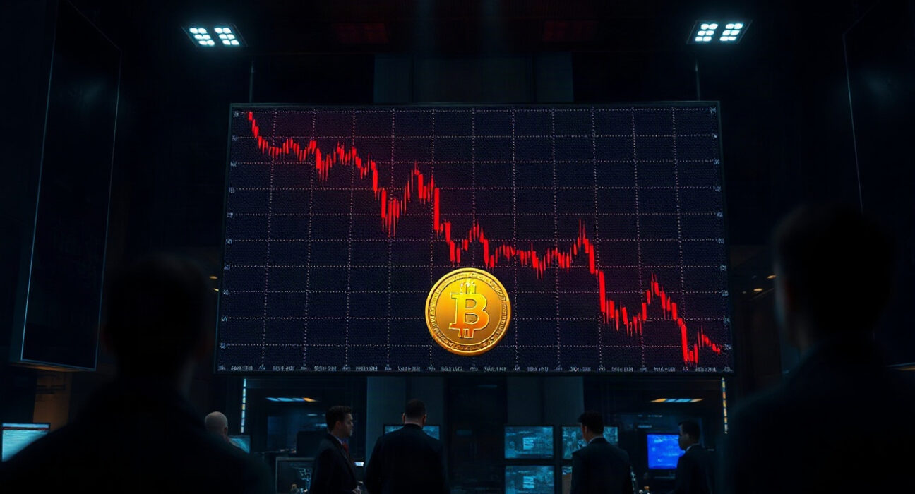 Cryptocurrency price chart showing a sharp decline on a screen, representing the GOLD memecoin crash