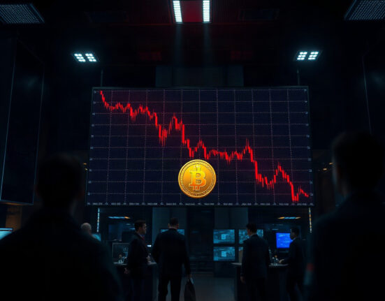 Cryptocurrency price chart showing a sharp decline on a screen, representing the GOLD memecoin crash