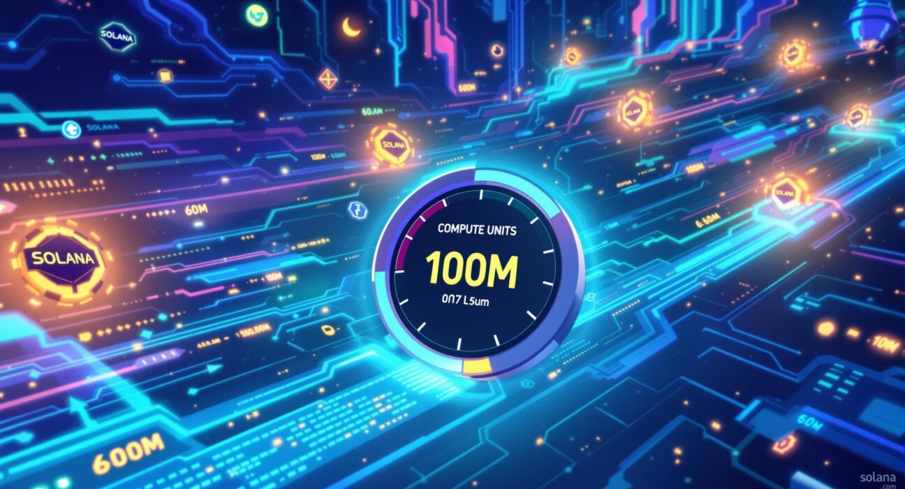 Cartoon illustration showing the significant boost in Solana network capacity, with data flowing faster and more efficiently after the SIMD-0286 upgrade.