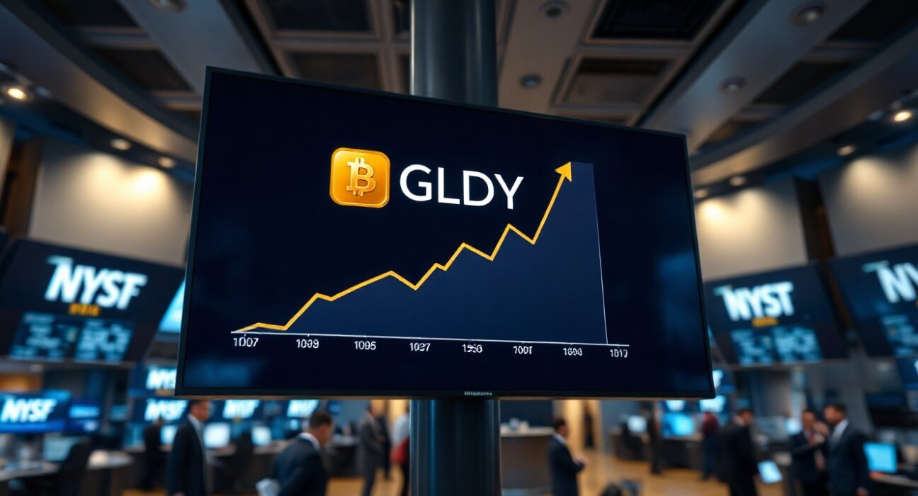 Digital trading interface showing a gold-pegged token GLDY on the Orca marketplace on Solana.