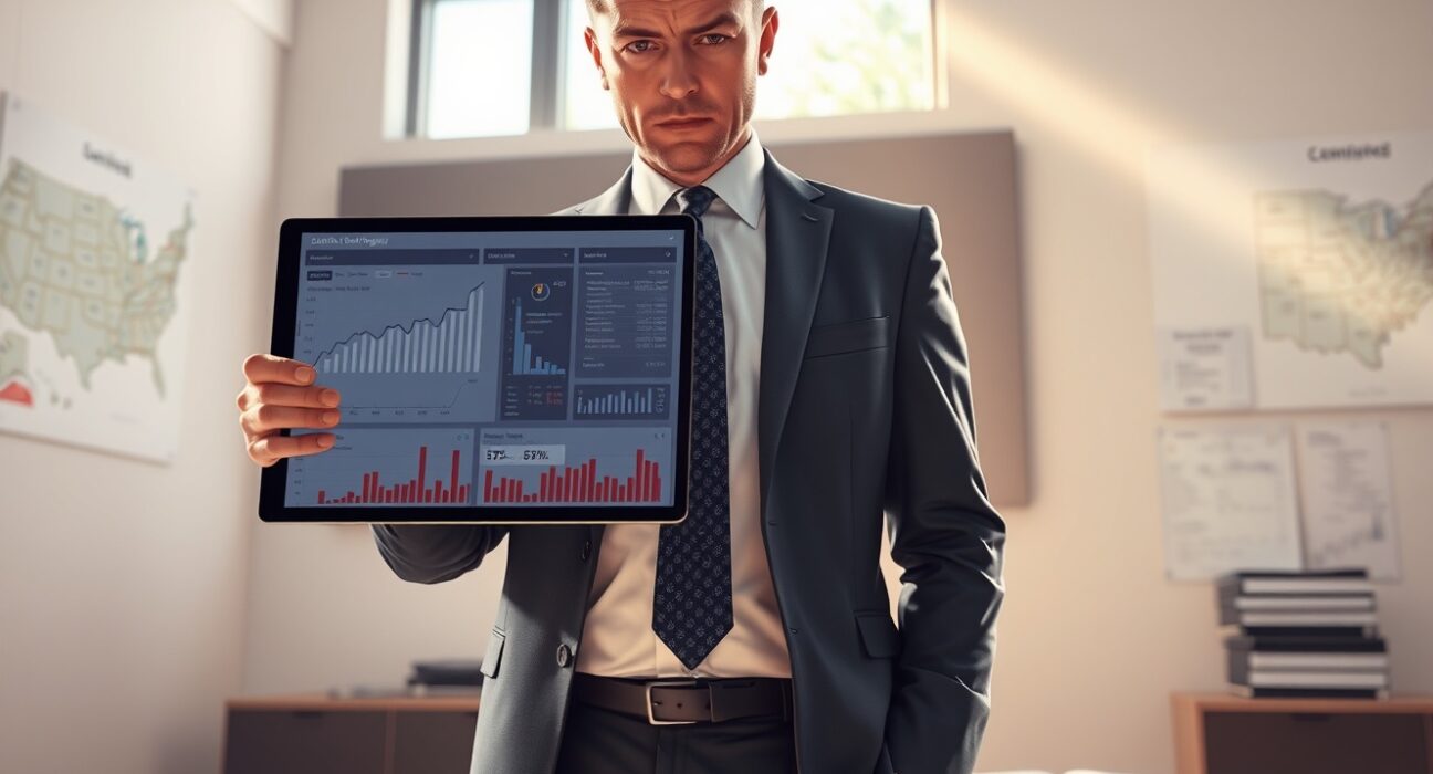 Campaign strategist analyzing election data and cryptocurrency charts for Ohio Senate race funding.