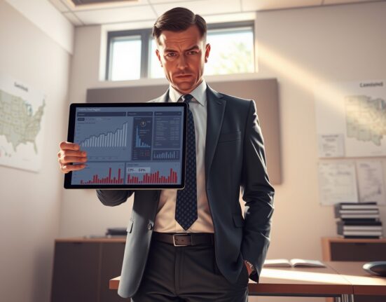 Campaign strategist analyzing election data and cryptocurrency charts for Ohio Senate race funding.