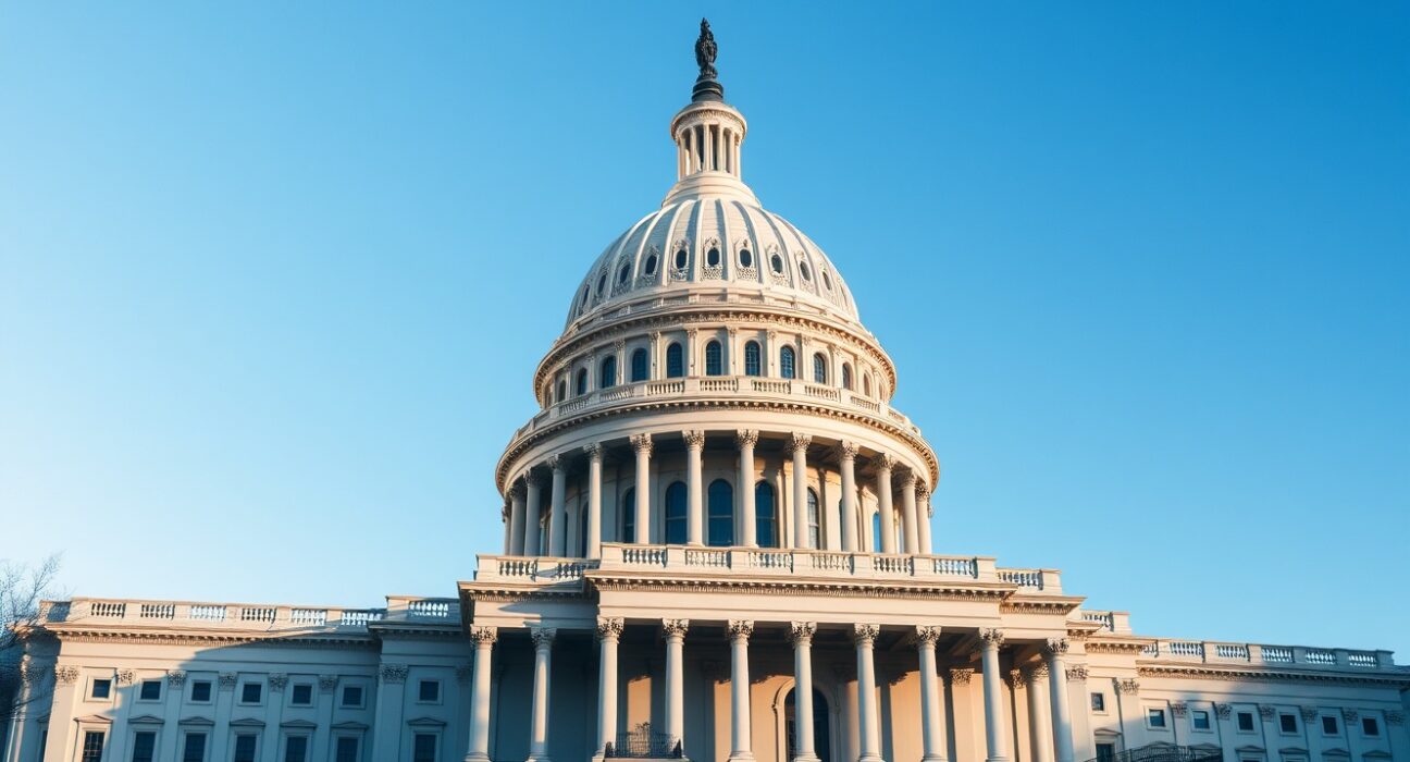 U.S. Capitol building on a sunny day, representing legislative action on crypto regulation.