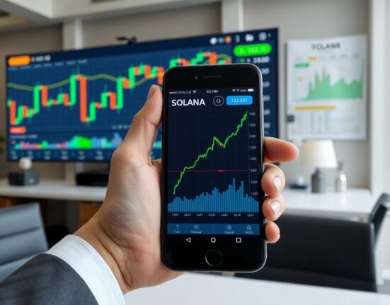 Solana price chart showing bullish momentum above the 50-day EMA