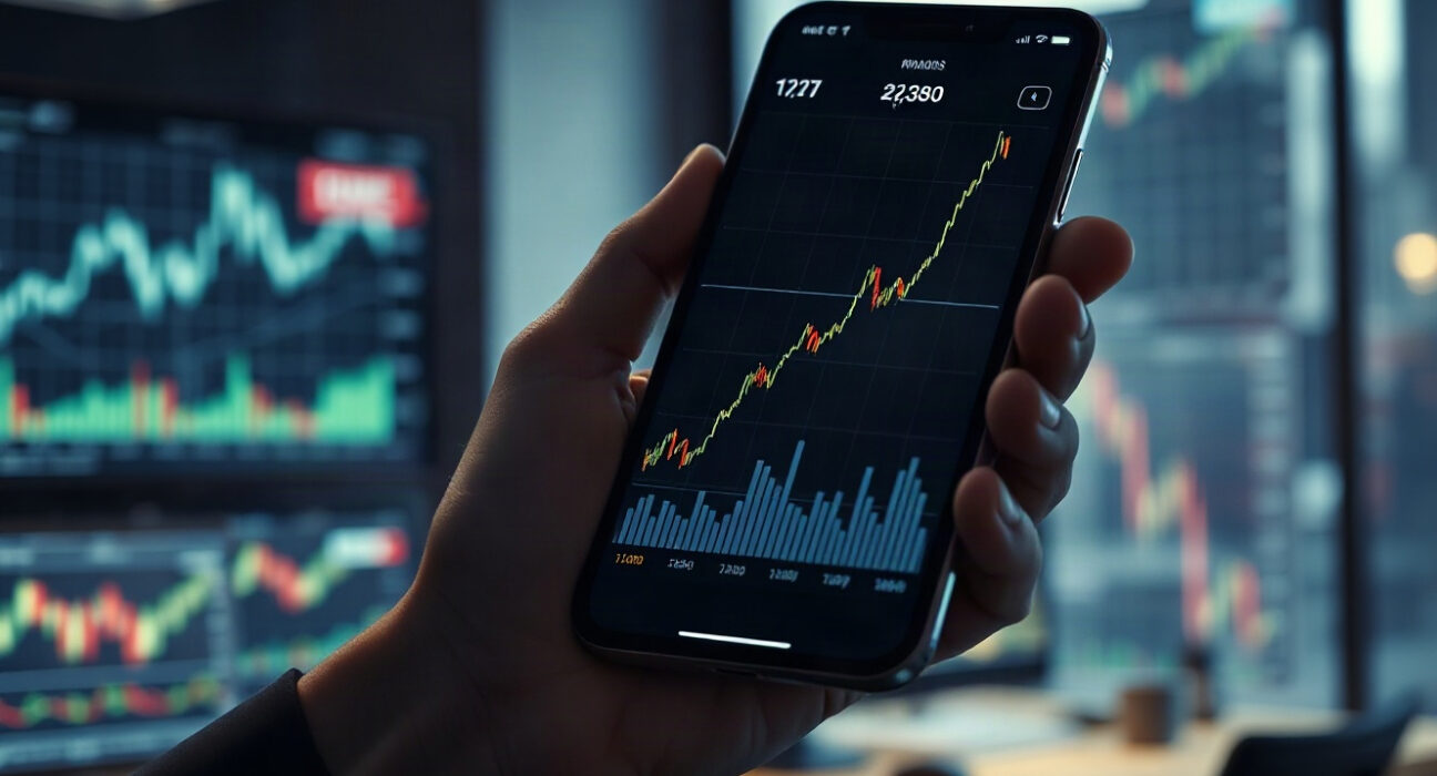 Solana price chart on smartphone showing upward trend