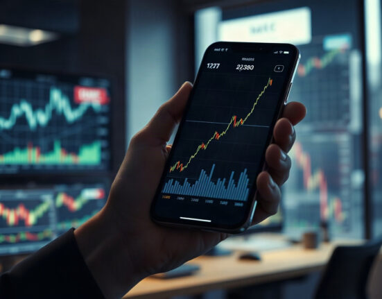Solana price chart on smartphone showing upward trend