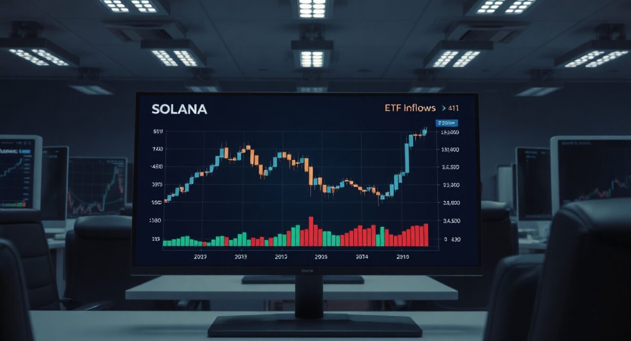 Financial chart showing Solana price stagnation and ETF inflow growth