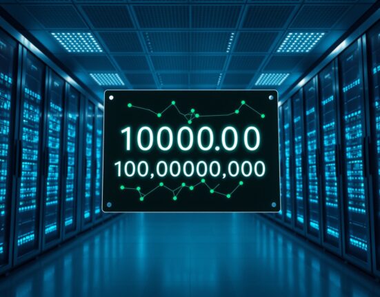 Solana quarterly transactions surpass 10 billion milestone, showing a digital display of 10,000,000,000 in a futuristic data center setting.