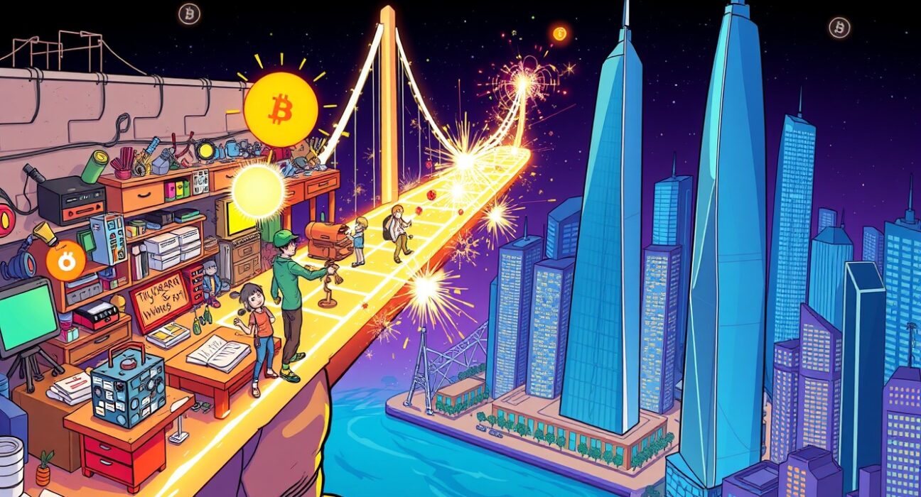 Solana regulated market solutions bridge creative blockchain innovation to a modern financial city.