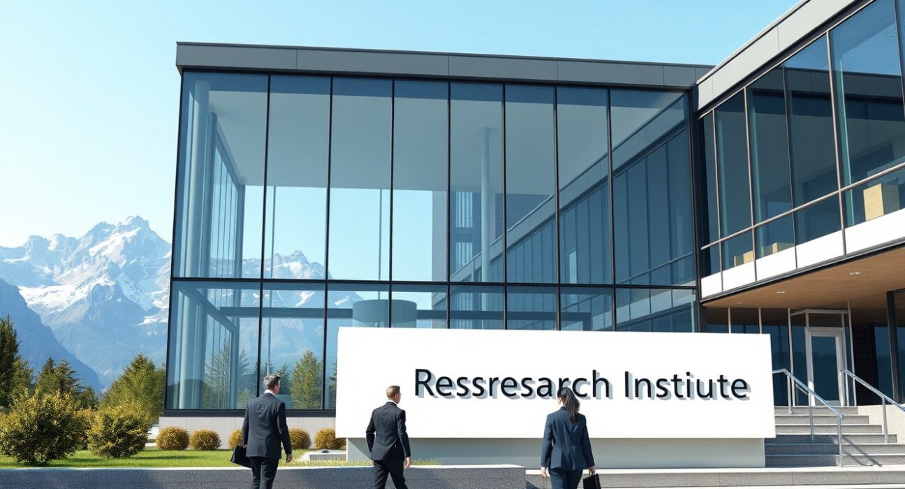 Solana Research Institute building in Switzerland under clear daylight, symbolizing blockchain expansion into European institutional finance.